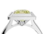 White gold Halo Fancy Yellow Princess -Cut Diamond Pave Band Milgrain Prong Setting Ring_37