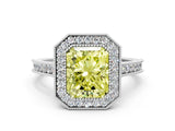 White gold Halo Fancy Yellow Radiant -Cut Diamond Pave Band Milgrain Prong Setting Ring_55