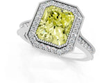 White gold Halo Fancy Yellow Radiant -Cut Diamond Pave Band Milgrain Prong Setting Ring_56