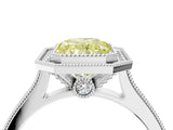 White gold Halo Fancy Yellow Radiant -Cut Diamond Pave Band Milgrain Prong Setting Ring_60