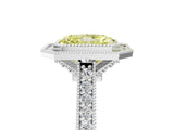 White gold Halo Fancy Yellow Radiant -Cut Diamond Pave Band Milgrain Prong Setting Ring_61