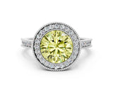 White gold Halo Fancy Yellow Round -Cut Diamond Pave Band Milgrain Prong Setting Ring_34