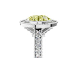 White gold Halo Fancy Yellow Round -Cut Diamond Pave Band Milgrain Prong Setting Ring_35