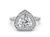 White gold Halo Heart-Cut Diamond Pave Band Milgrain Prong Setting Ring_52