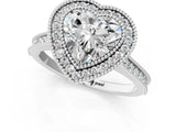 White gold Halo Heart-Cut Diamond Pave Band Milgrain Prong Setting Ring_53