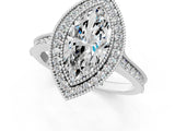 White gold Halo Marquise-Cut Diamond Pave Band Milgrain Prong Setting Ring_50