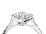 White gold Halo Marquise-Cut Diamond Pave Band Milgrain Prong Setting Ring_53