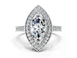 White gold Halo Marquise-Cut Diamond Pave Band Milgrain Prong Setting Ring_55