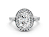 White gold Halo Oval-Cut Diamond Pave Band Milgrain Prong Setting Ring_49