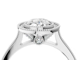 White gold Halo Oval-Cut Diamond Pave Band Milgrain Prong Setting Ring_53