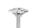 White gold Halo Oval-Cut Diamond Pave Band Milgrain Prong Setting Ring_60