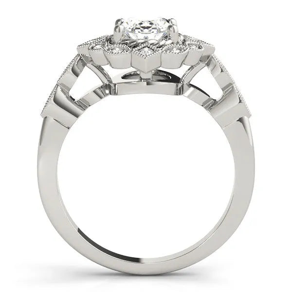 White gold Halo Oval Diamond Milgrain Infinity Band with Four-Prong Setting