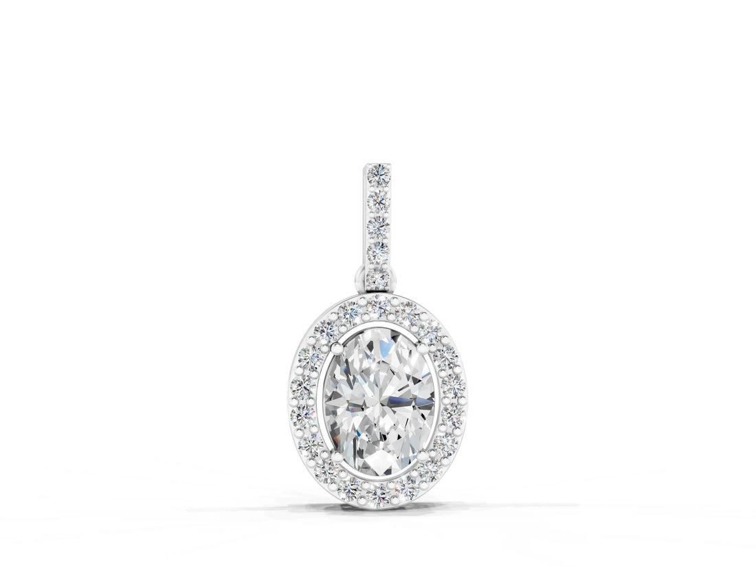 White gold Halo Oval Diamond Pendant with Prong Setting_12