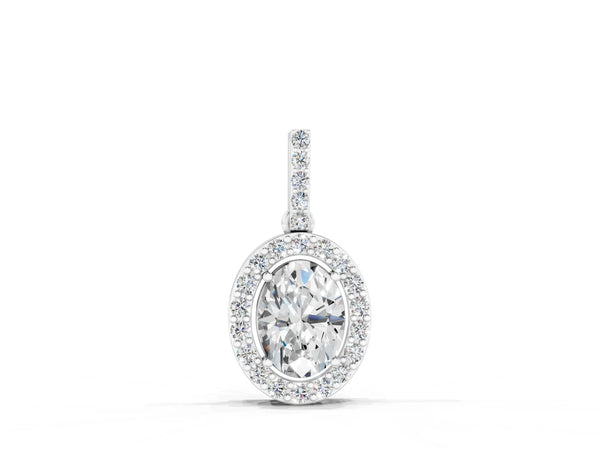 White gold Halo Oval Diamond Pendant with Prong Setting