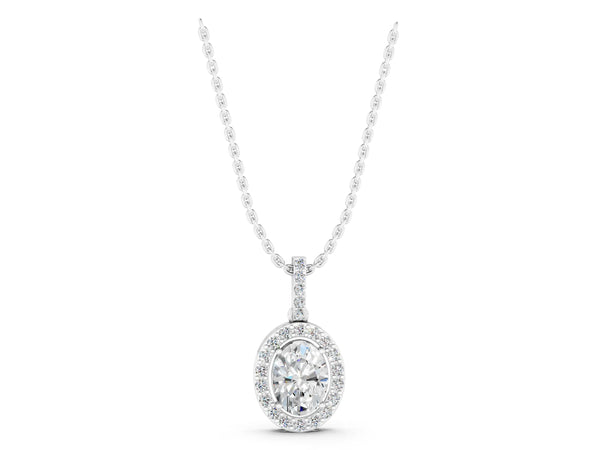 Silver Halo Oval Diamond Pendant with Prong Setting