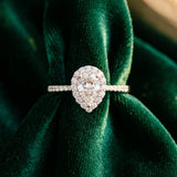 White gold Halo Pear Cut Diamond Pavé Band with Three-Prong Setting_9