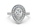 White gold Halo Pear-Cut Diamond Pave Band Milgrain Prong Setting Ring_102