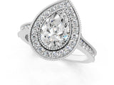White gold Halo Pear-Cut Diamond Pave Band Milgrain Prong Setting Ring_113