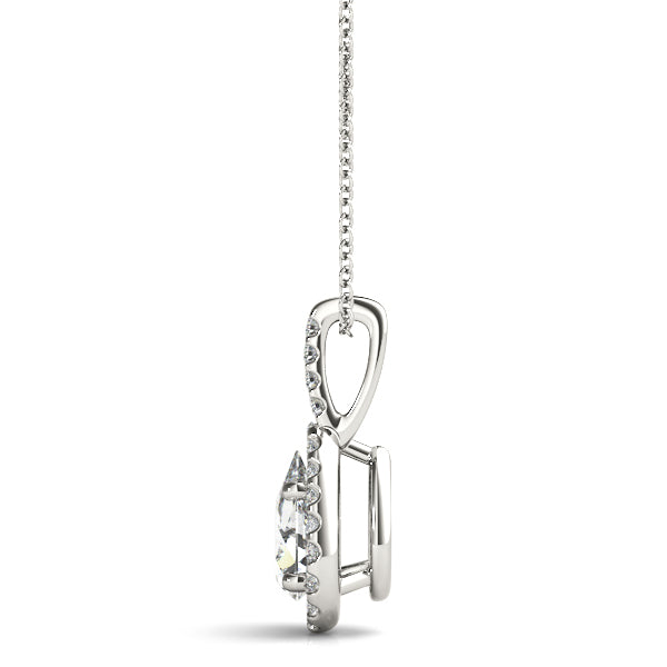 Silver Halo Pear Cut Diamond Pendant with Prong Setting