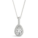 White gold Halo Pear Cut Diamond Pendant with Prong Setting