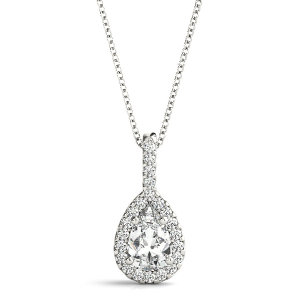 Silver Halo Pear Cut Diamond Pendant with Prong Setting