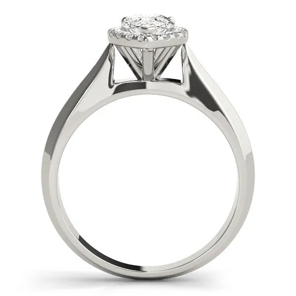 White gold Halo Pear Cut Solitaire Diamond Ring with Prong Setting