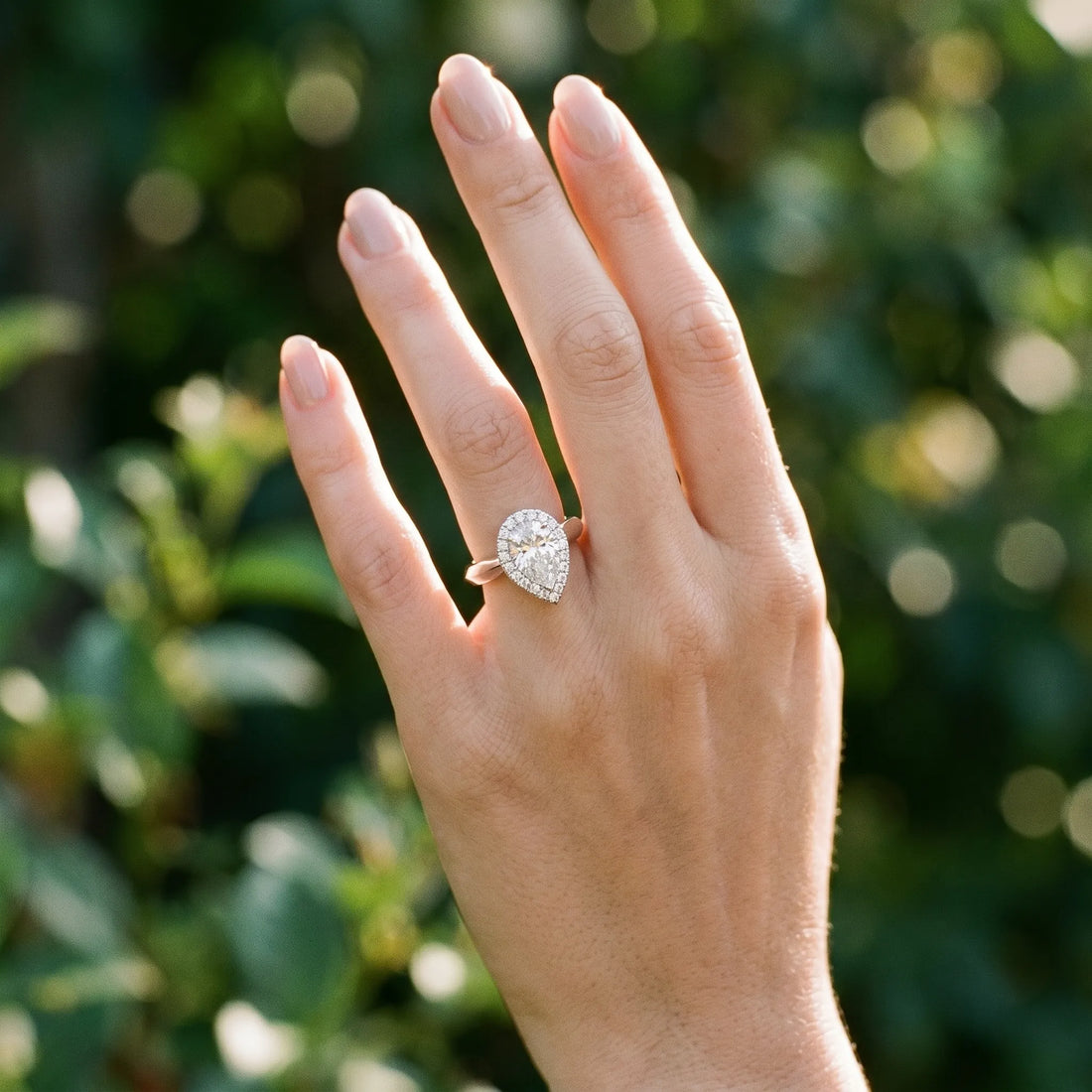 White gold Halo Pear Cut Solitaire Diamond Ring with Prong Setting_6