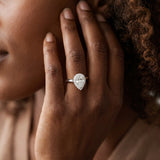 White gold Halo Pear Cut Solitaire Diamond Ring with Prong Setting_8