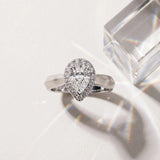 White gold Halo Pear Cut Solitaire Diamond Ring with Prong Setting_9