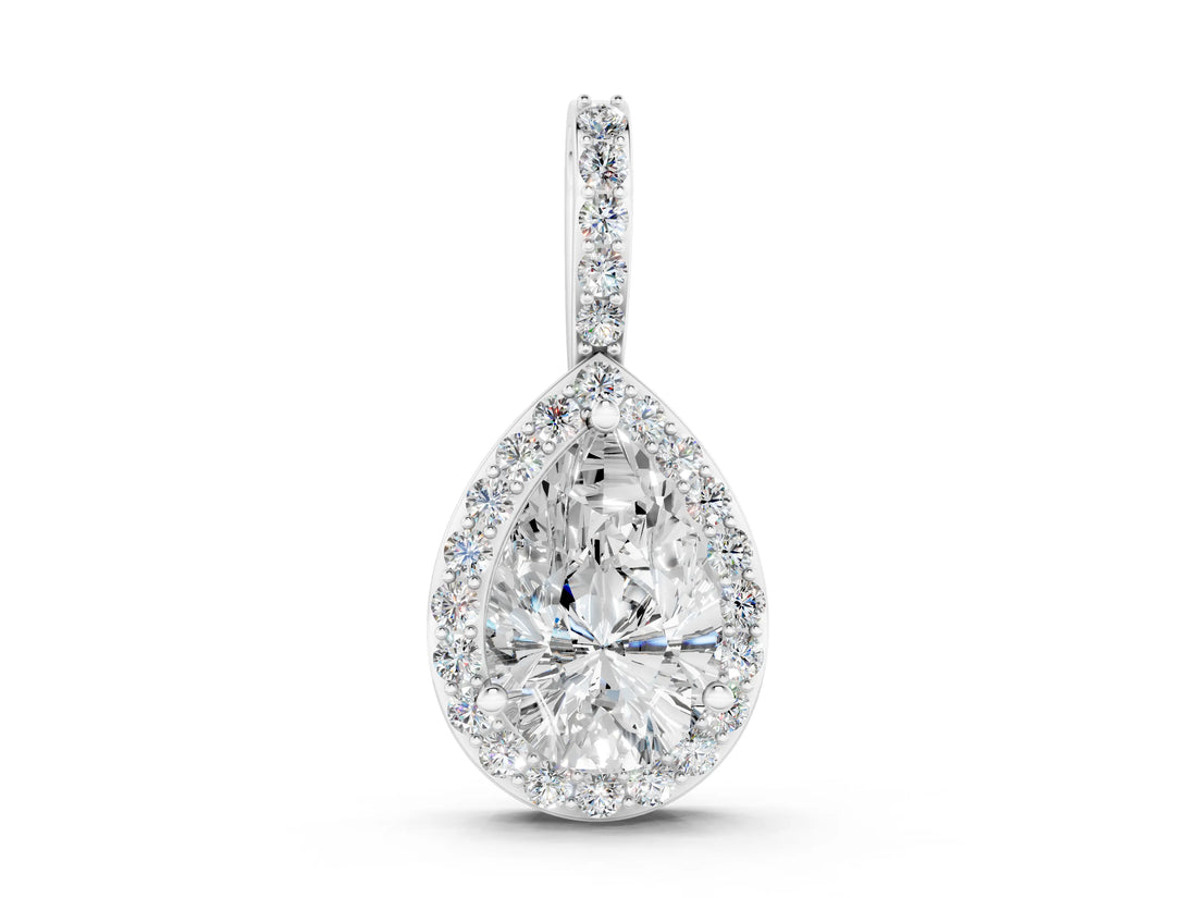 White gold Halo Pear Diamond Pendant with Prong Setting_7