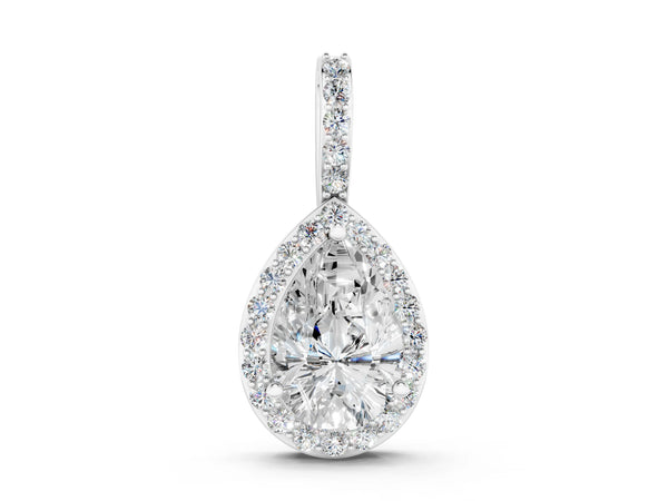 White gold Halo Pear Diamond Pendant with Prong Setting