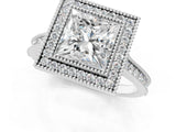White gold Halo Princess-Cut Diamond Pave Band Milgrain Prong Setting Ring_50
