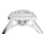 White gold Halo Princess-Cut Diamond Pave Band Milgrain Prong Setting Ring_53