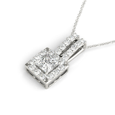 White gold Halo Princess Cut Double Bail Pendant 1