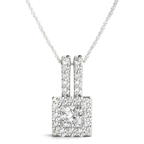 White gold Halo Princess Cut Double Bail Pendant