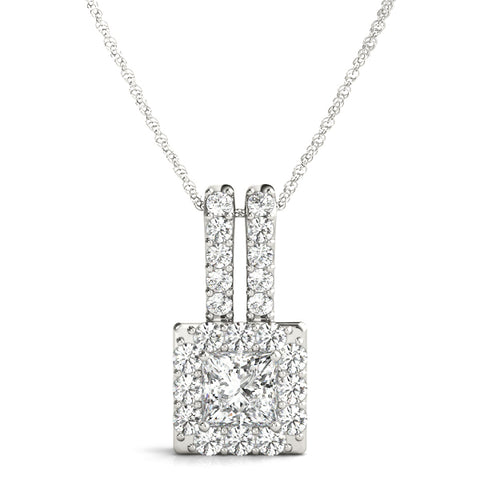 White gold Halo Princess Cut Double Bail Pendant