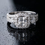 White gold Halo Princess Cut Split Shank Diamond Ring with Four-Prong Setting_24