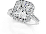 White gold Halo Radiant-Cut Diamond Pave Band Milgrain Prong Setting Ring_56