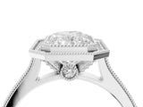 White gold Halo Radiant-Cut Diamond Pave Band Milgrain Prong Setting Ring_59
