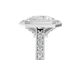 White gold Halo Radiant-Cut Diamond Pave Band Milgrain Prong Setting Ring_60