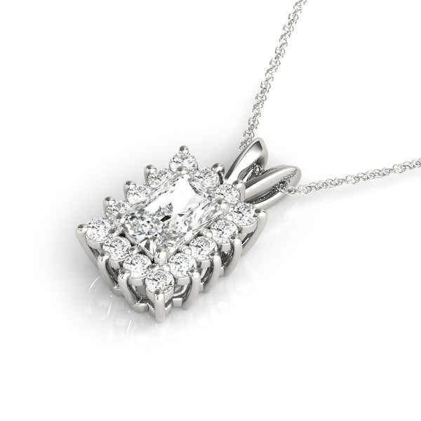 Silver Halo Radiant Cut Diamond Pendant with Prong Setting
