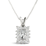 White gold Halo Radiant Cut Diamond Pendant with Prong Setting