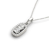 White gold Halo Round Brilliant Double Stone Pendant 1
