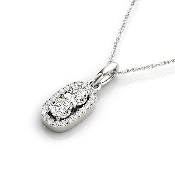 Silver Halo Round Brilliant Double Stone Pendant