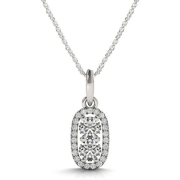 Silver Halo Round Brilliant Double Stone Pendant