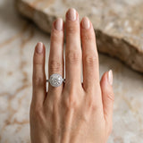 White gold Halo Round-Cut Diamond Pave Band Milgrain Prong Setting Ring_12