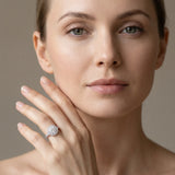White gold Halo Round-Cut Diamond Pave Band Milgrain Prong Setting Ring_13