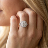 White gold Halo Round-Cut Diamond Pave Band Milgrain Prong Setting Ring_14