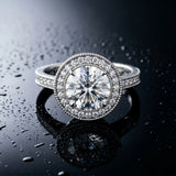 White gold Halo Round-Cut Diamond Pave Band Milgrain Prong Setting Ring_15