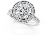 White gold Halo Round-Cut Diamond Pave Band Milgrain Prong Setting Ring_93